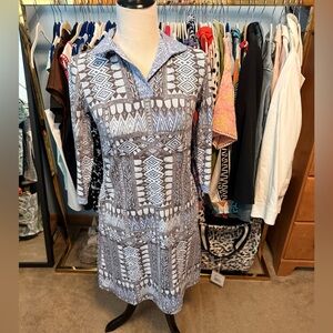 J. McLaughlin Blue and White Patterned Dress